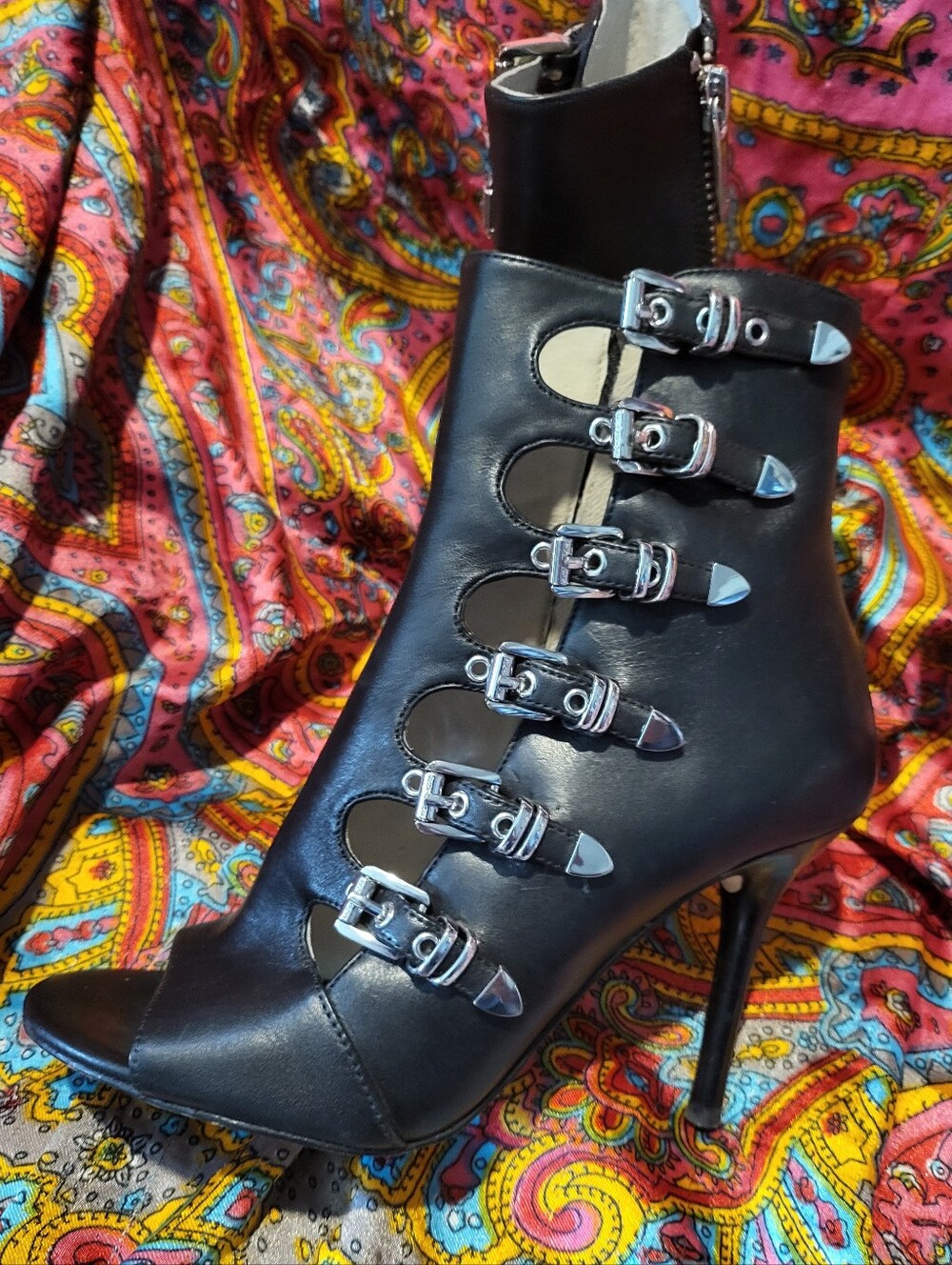 Michael Kors Black Geniune Leather Strap And Buckle Booties Boots Women's Size 5